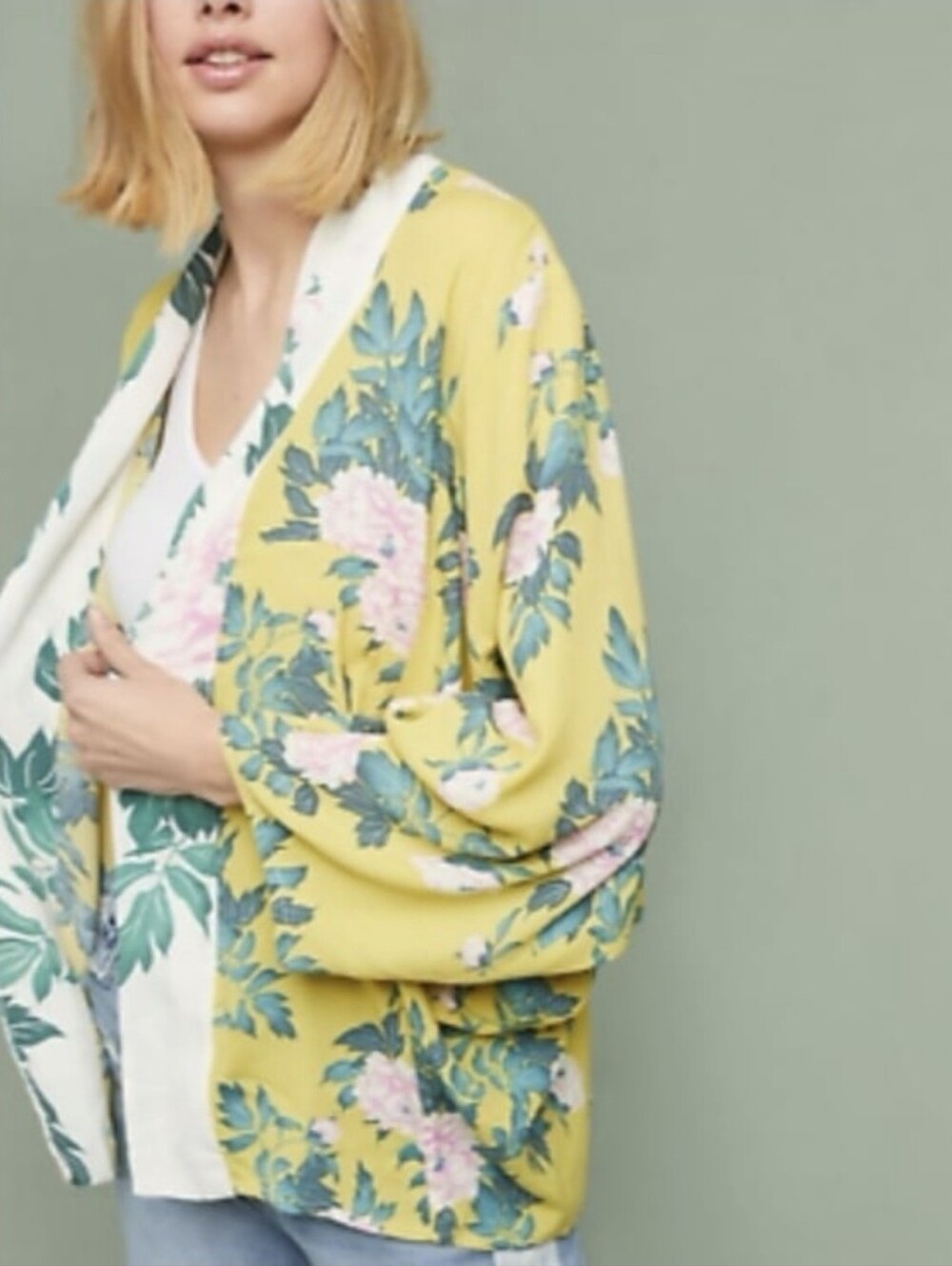 Anthropologie Elma Yellow Floral Kimono, OSFM